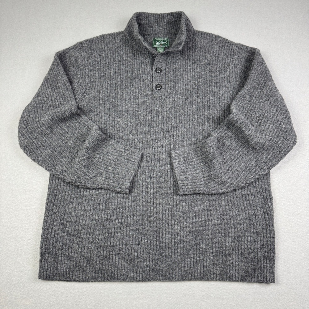 Woolrich‎ Mens Gray 100% Wool Ribbed Quarter Button Mock Neck Sweater XXL 9020